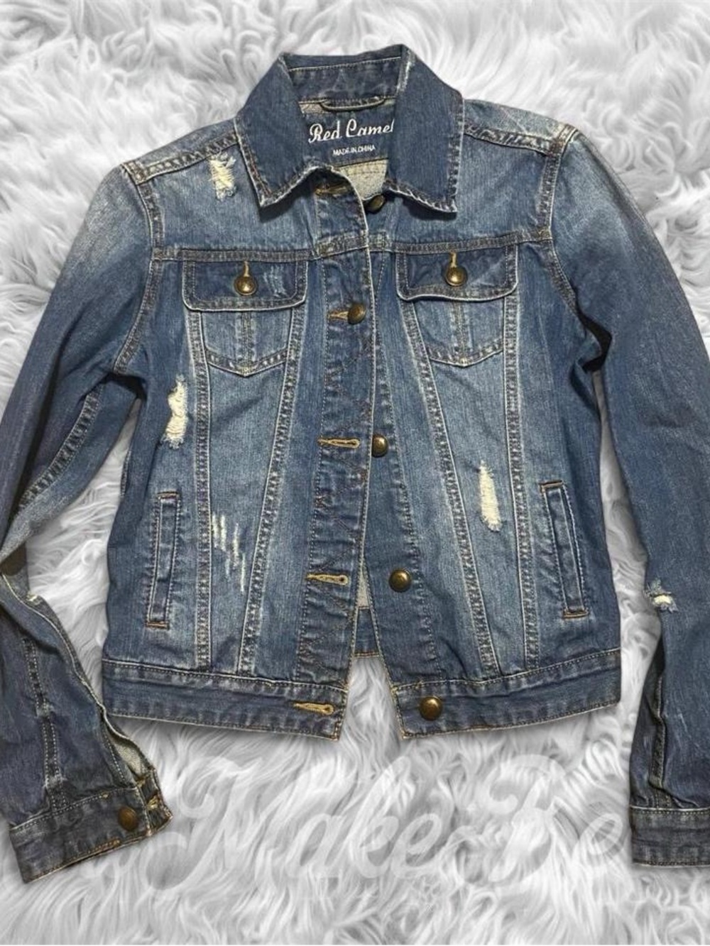 Red Camel White Logo on Blue Denim Jacket